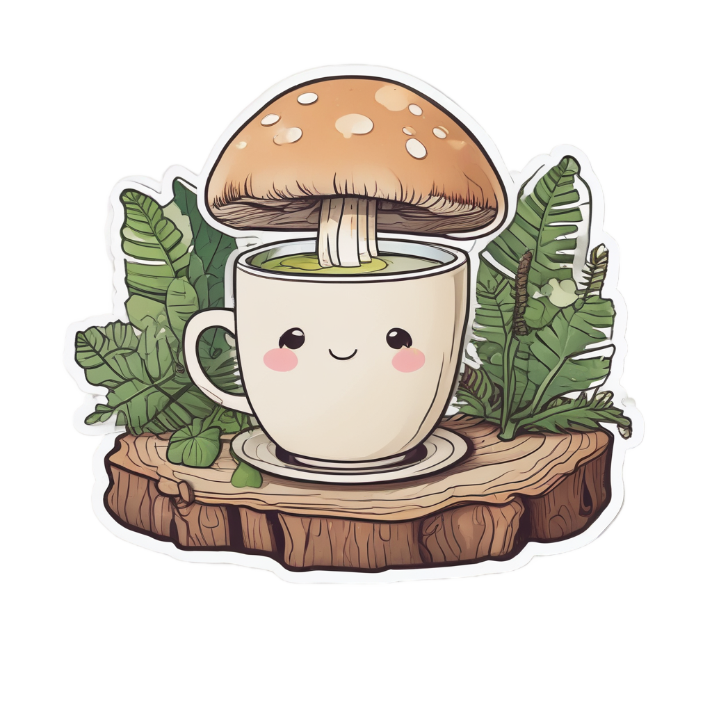 Tea-Sipping Mushroom and Fern — woodland nursery stickers