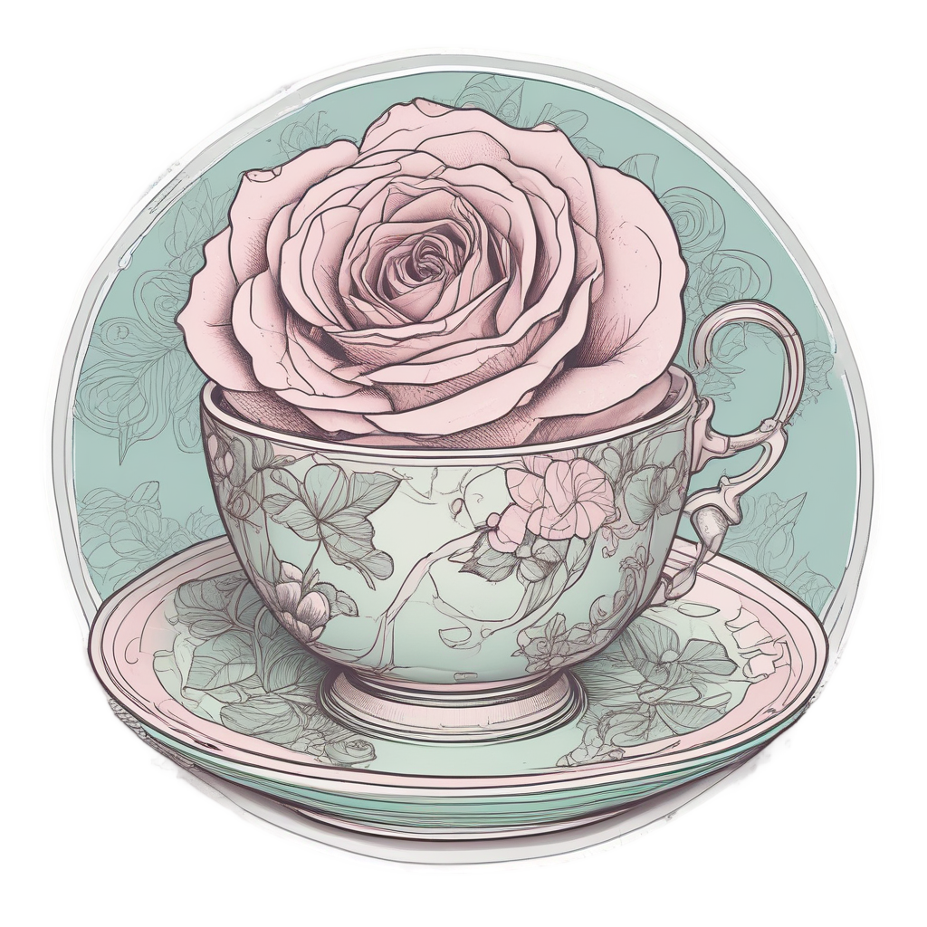 Teacup Rose Bloom — line botanical stickers