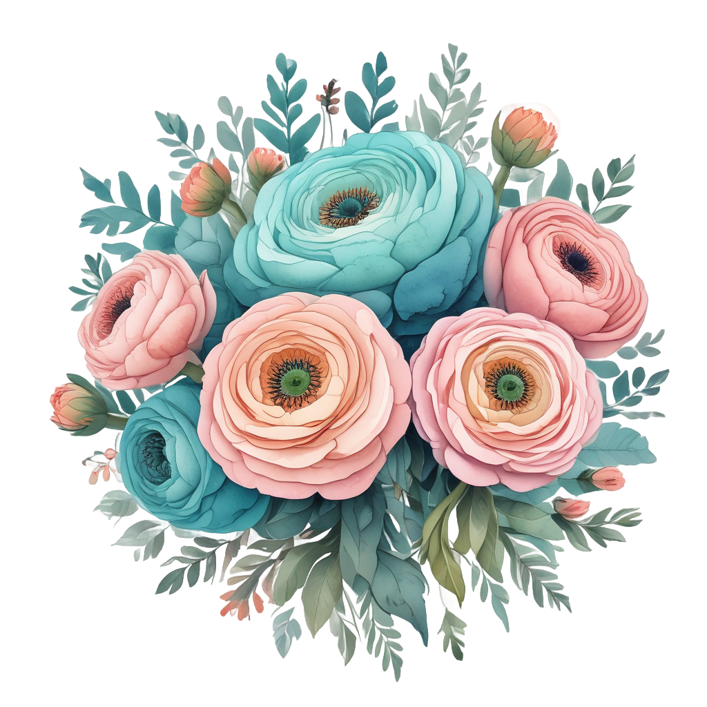 Teal and Coral Ranunculus Dance — bouquets stickers