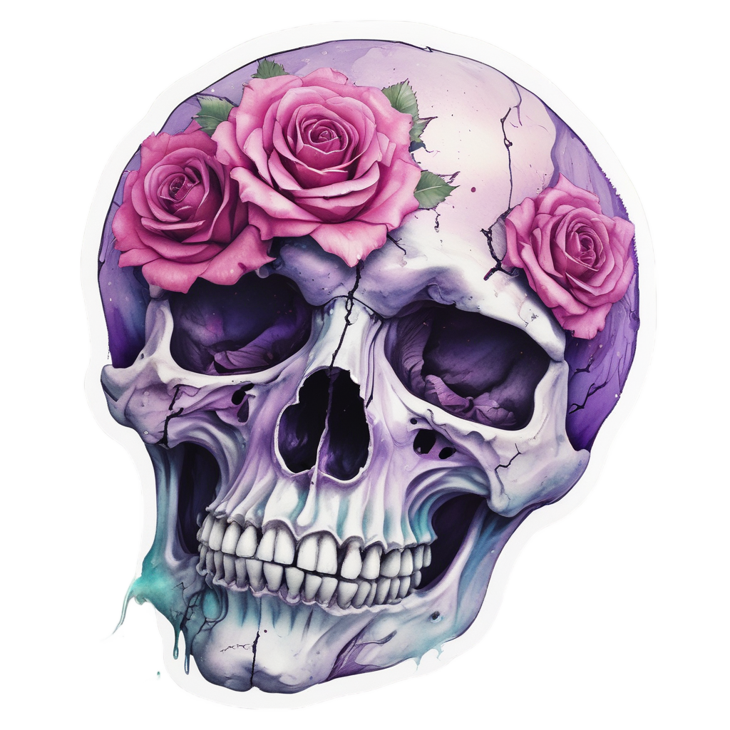 Tear Rose Skull — watercolor skull & roses stickers