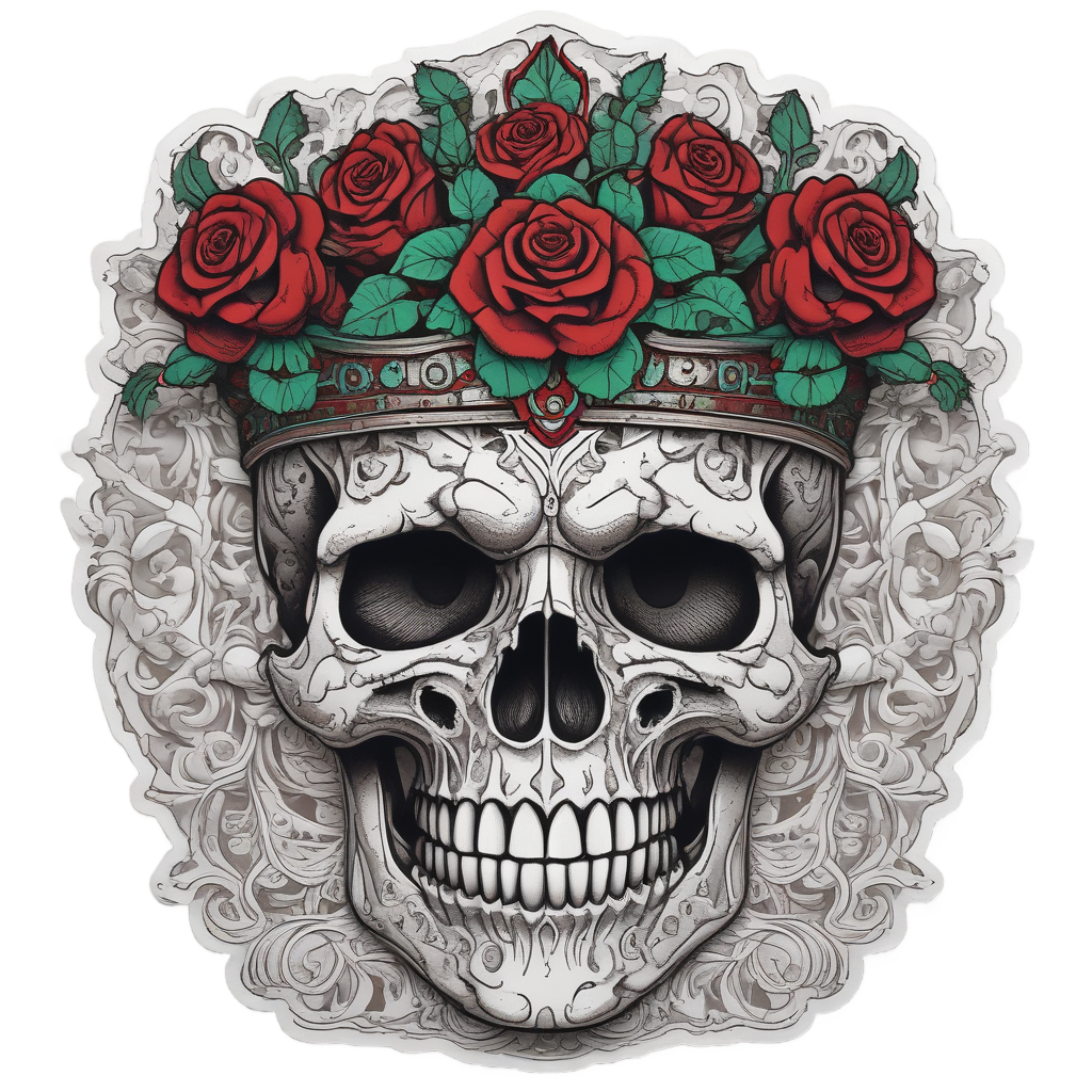 Thorned Rose Crown Skull — watercolor skull & roses stickers