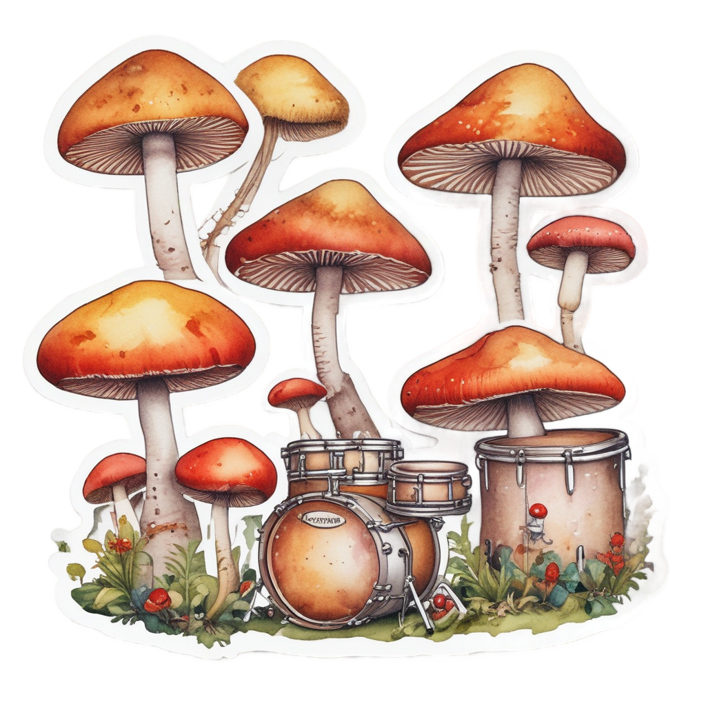 Three Jam Session Mushrooms — cottagecore mushrooms stickers