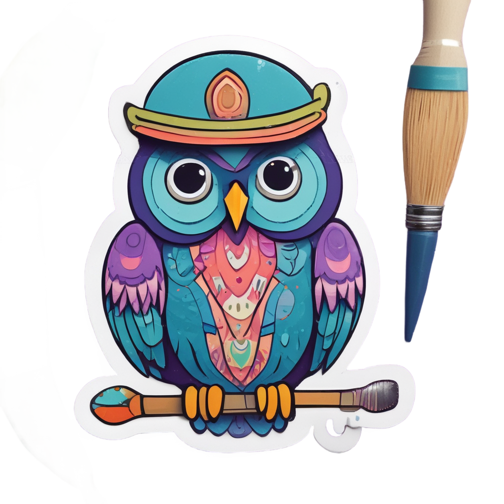 Tiny Artist Owl — woodland nursery stickers