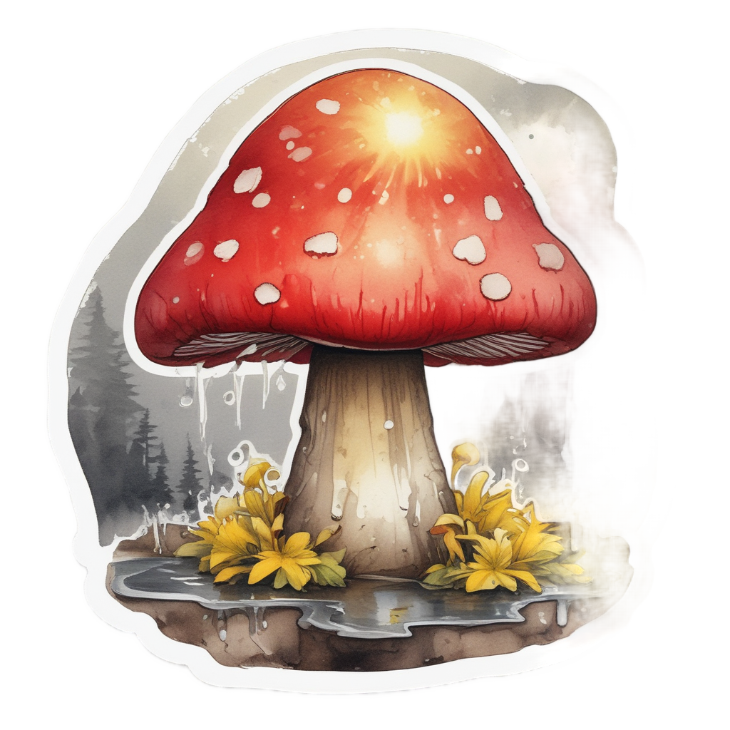 Toadstool in a Raincoat — cottagecore mushrooms stickers