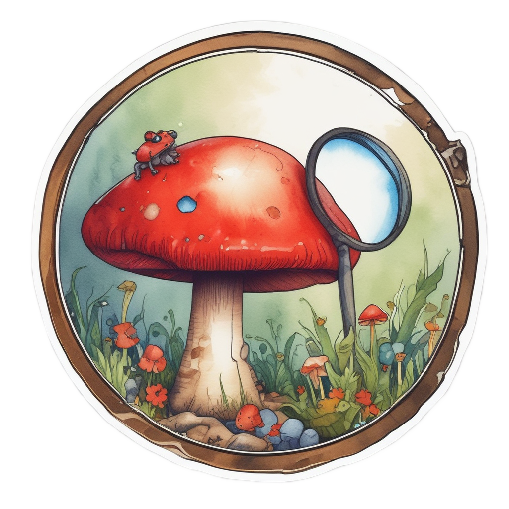 Toadstool with a Magnifying Glass — cottagecore mushrooms stickers