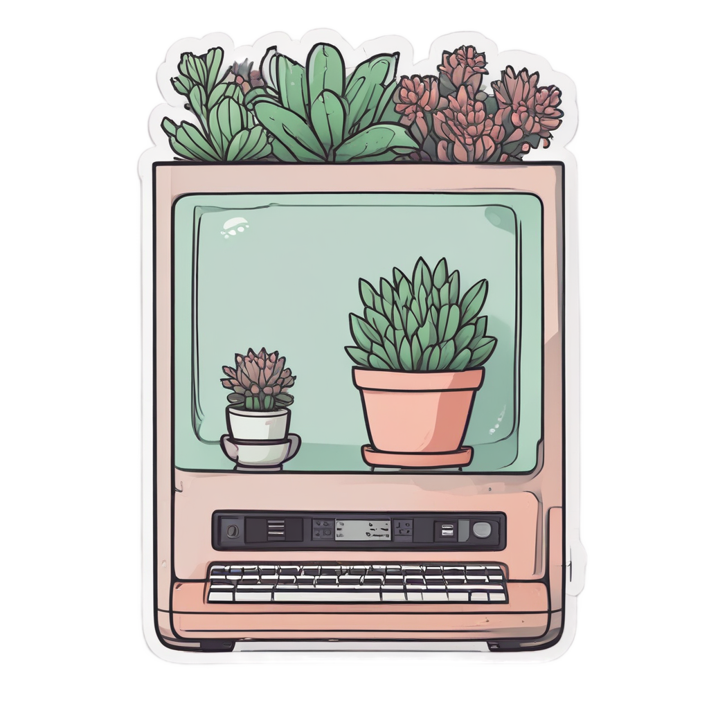 Tower PC with Plant — tech nostalgia stickers