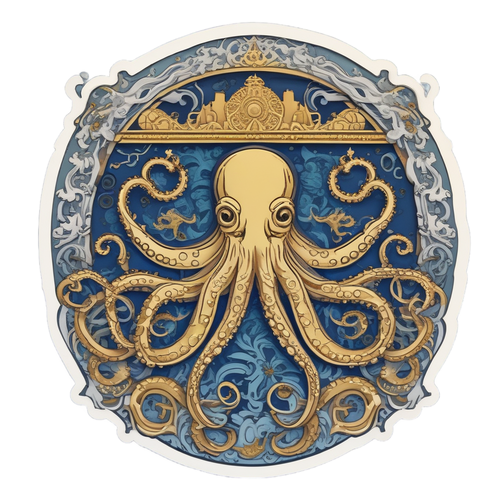 An octopus with a treasure chest in papercut style