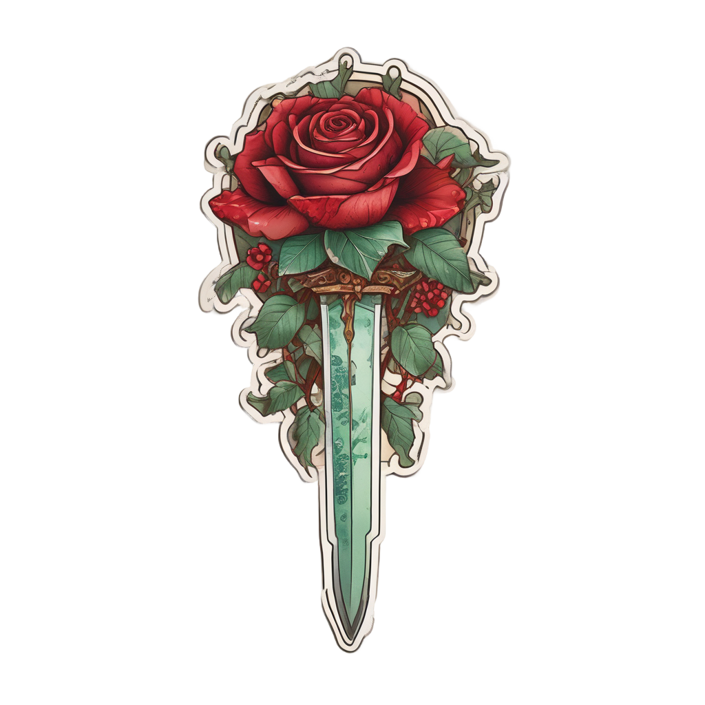 Twining Dagger and Bloom — snake, dagger & rose stickers