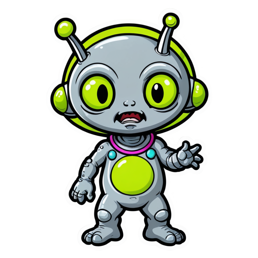 Lil Alien (neon) — ugly-cute stickers