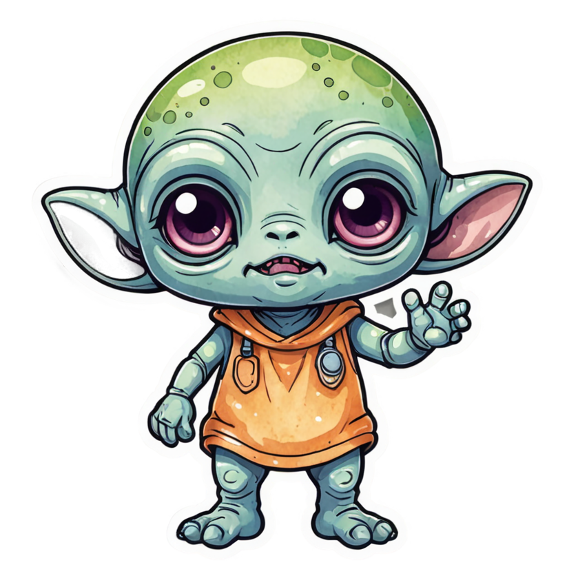Lil Alien (watercolor) — ugly-cute stickers