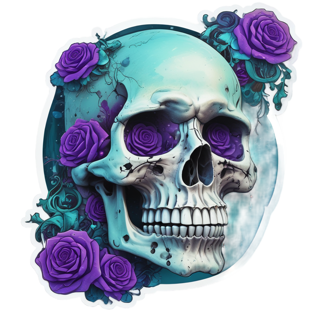 Underwater Skull Rose Glow — watercolor skull & roses stickers