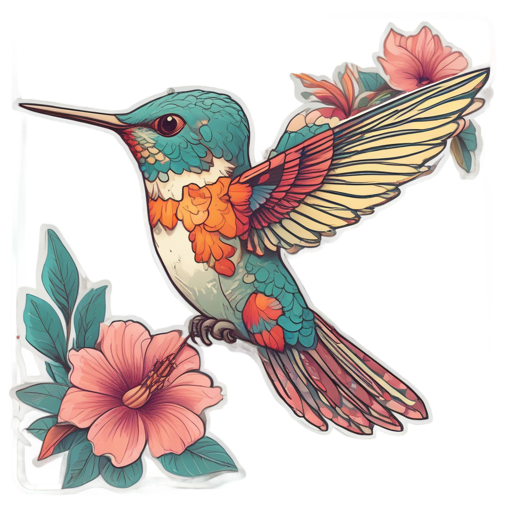 Vintage Floral Hummingbird Hover — birds stickers