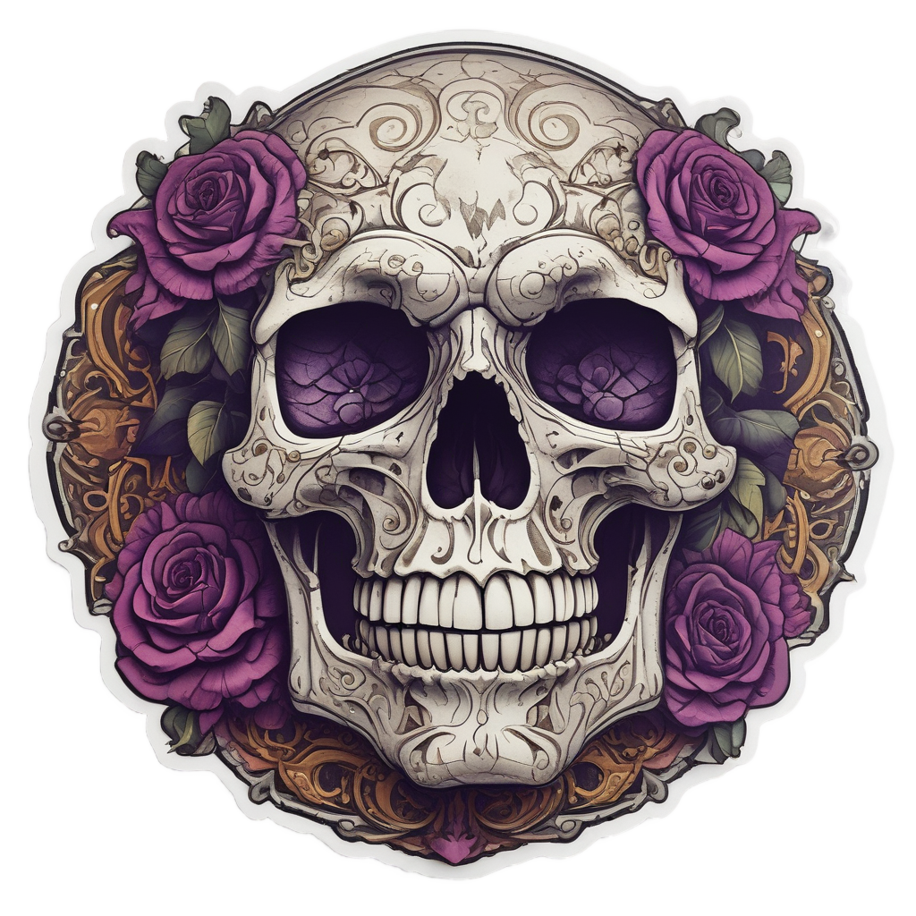 Vintage Gothic Rose Skull — watercolor skull & roses stickers