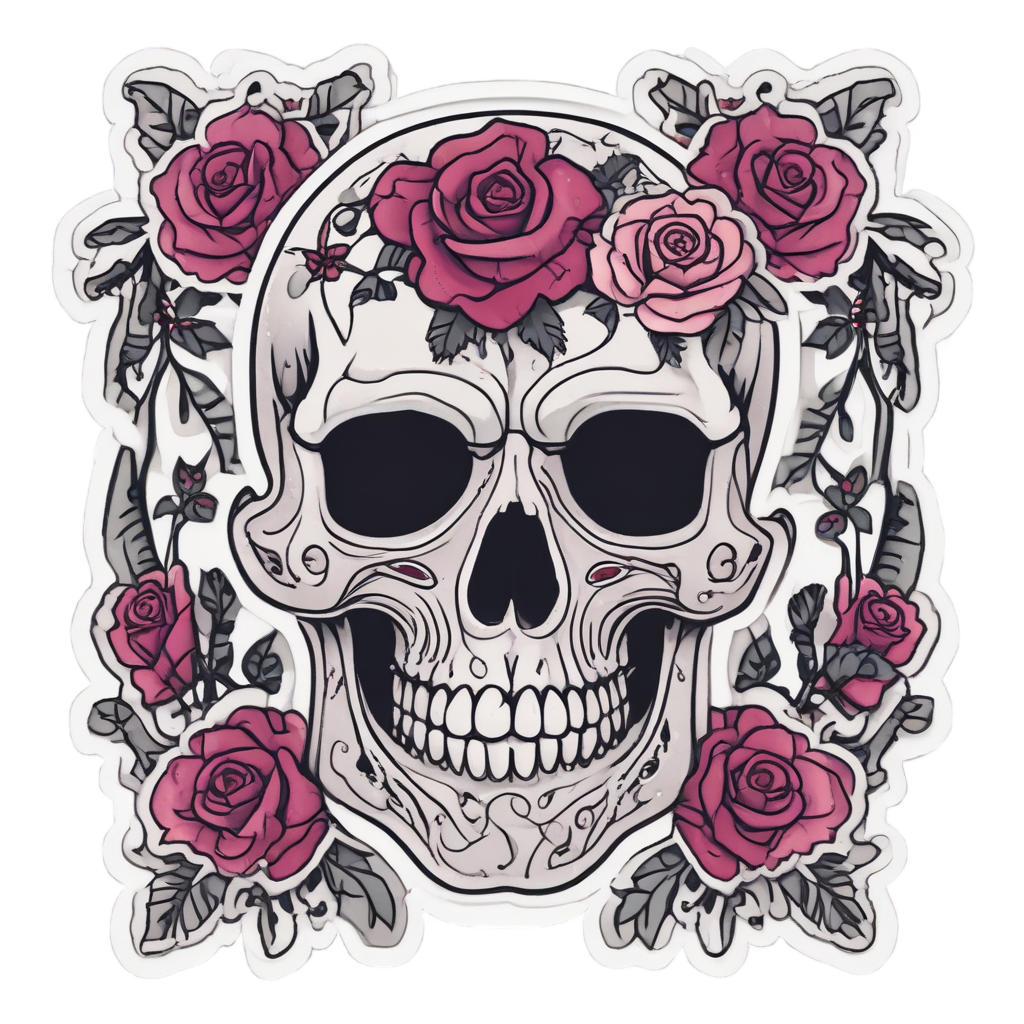 Wandering Skull in Bloom — watercolor skull & roses stickers