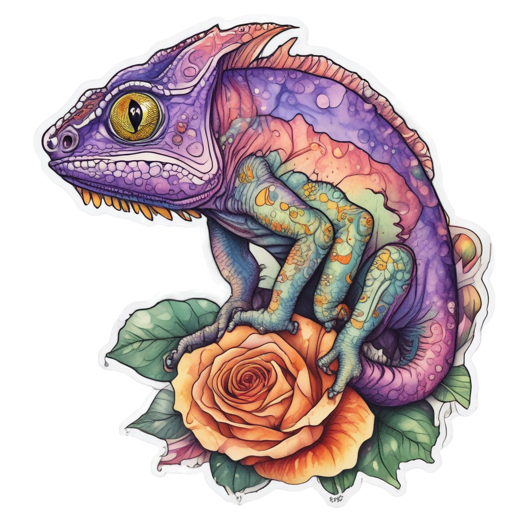 Watercolor Chameleon Bloom — reptiles stickers