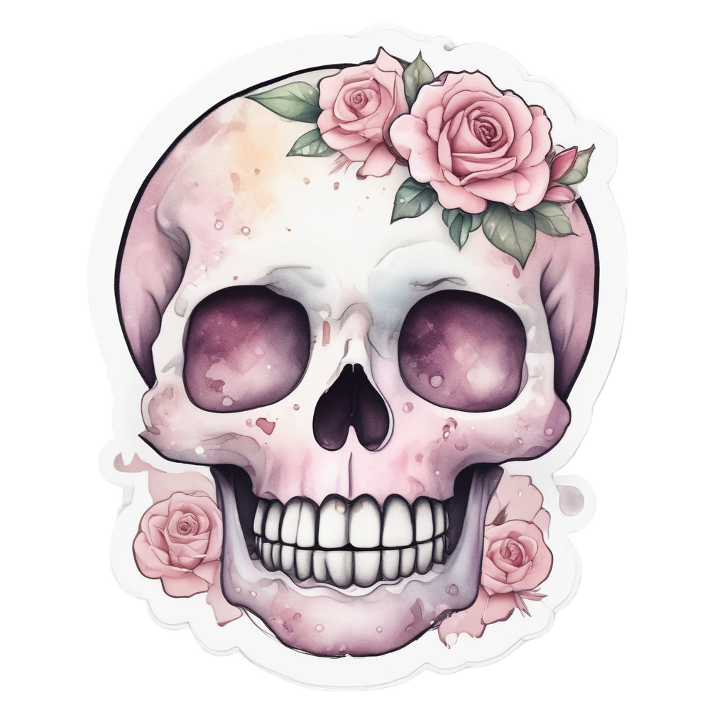 Watercolor Rose Skull Kawaii — watercolor skull & roses stickers