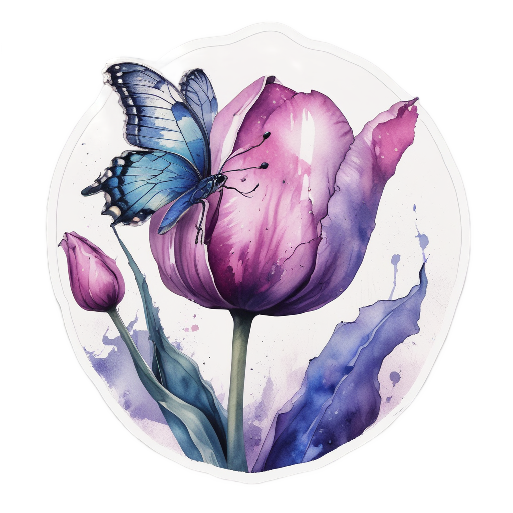 Watercolor Tulip in Splashes — single stem stickers