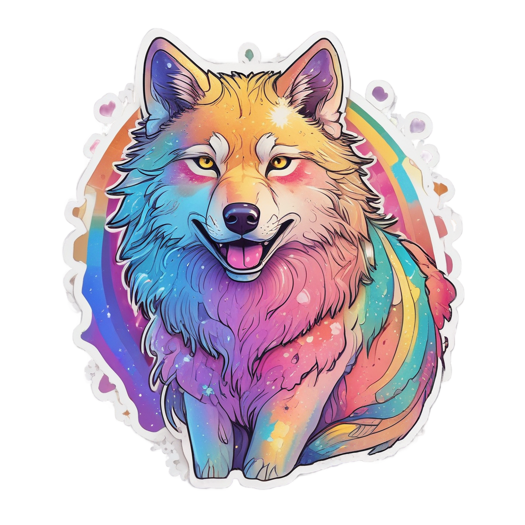 Whimsical Rainbow Wolf — wildlife stickers