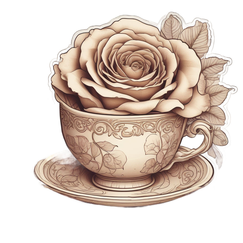 Whimsical Rose with Teacup — american traditional stickers