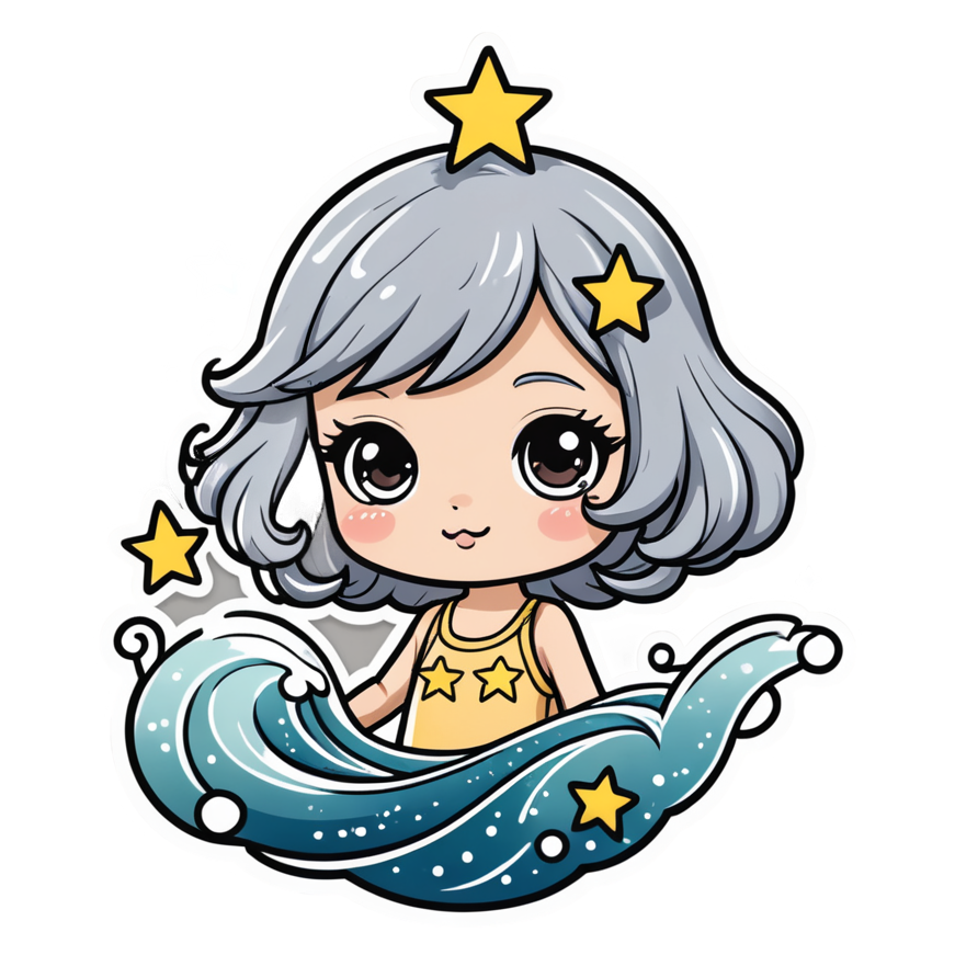 Aquarius (kawaii) — zodiac stickers
