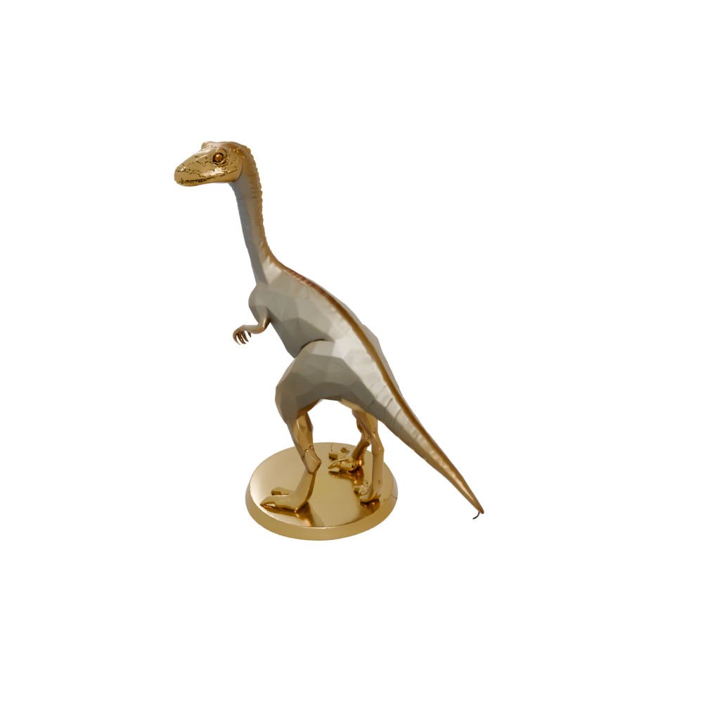 Gold Low-Poly Compsognathus — dinosaurs 3D print model, STL