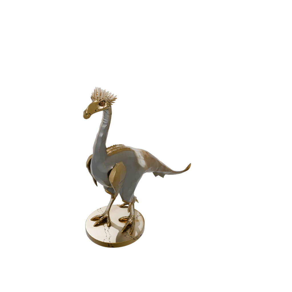 Gold Low-Poly Therizinosaurus — dinosaurs 3D print model, STL