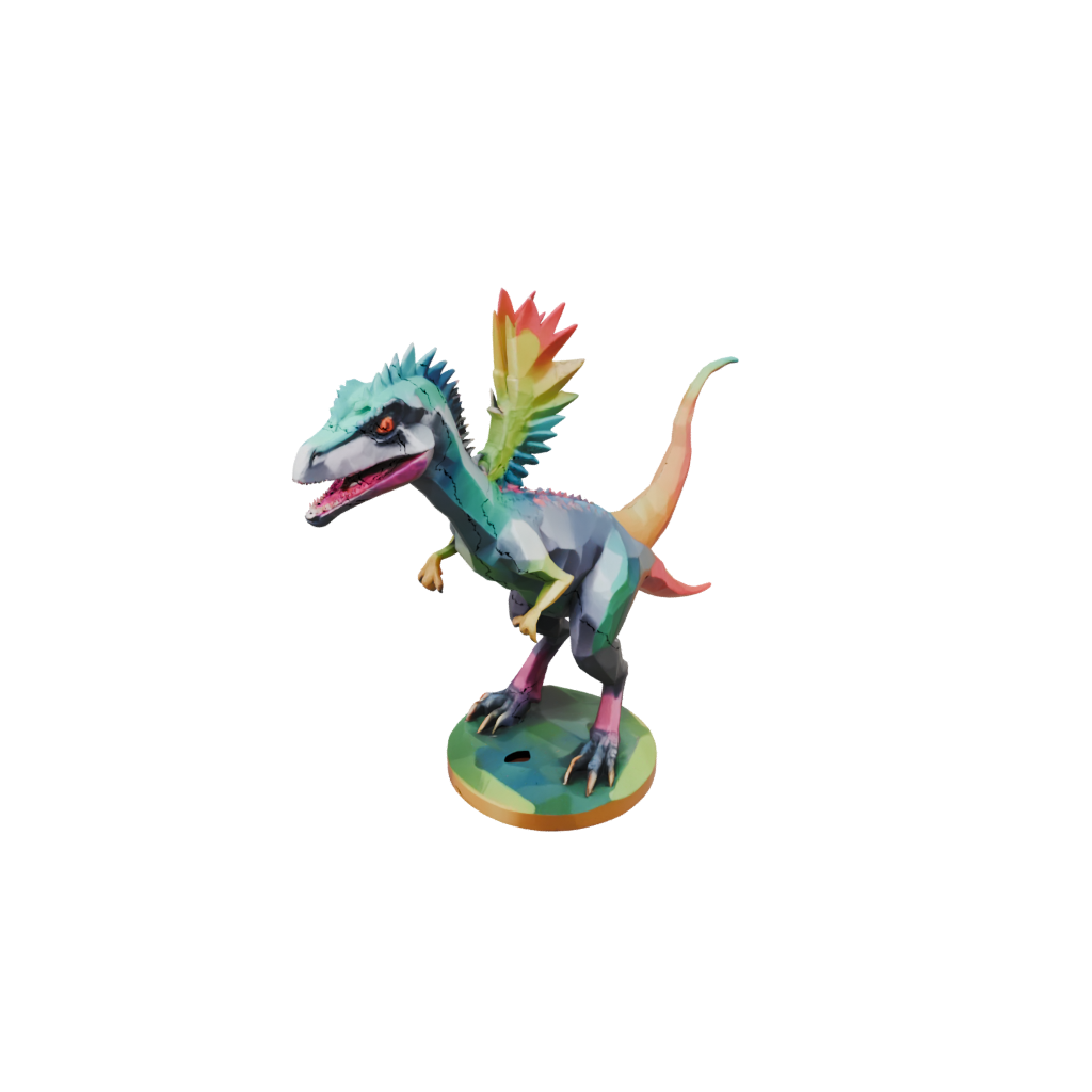 Neon Low-Poly Dilophosaurus — dinosaurs 3D print model, STL
