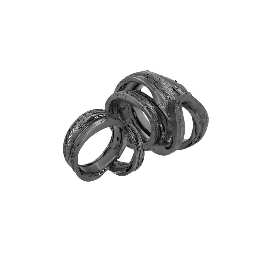 Obsidian Textured Nested Rotating Rings