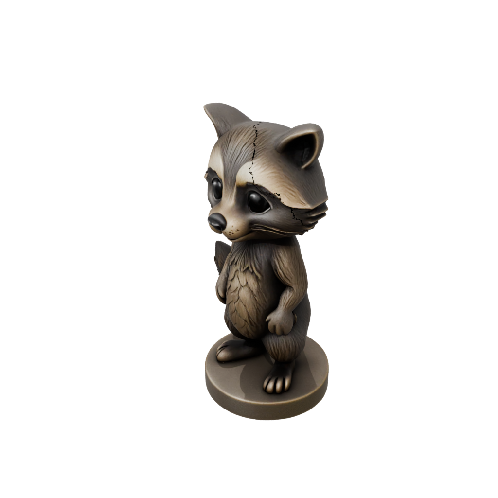 Bronze Kawaii Flexi Raccoon — flexi animals 3D print model, STL