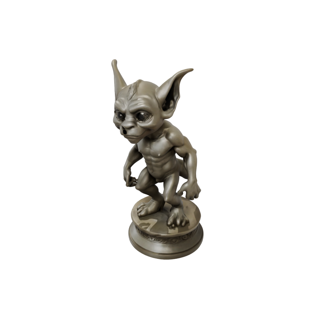 Bronze Chibi Gargoyle On Pedestal