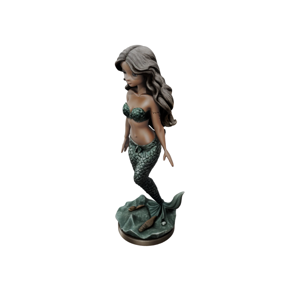 Bronze Chibi Mermaid On A Rock