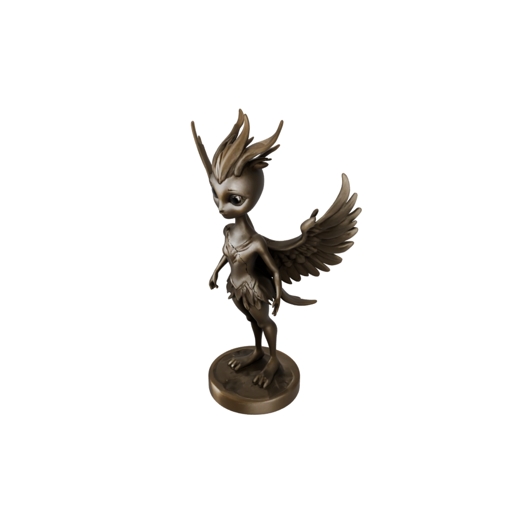 Bronze Chibi Phoenix Rising Sculpture