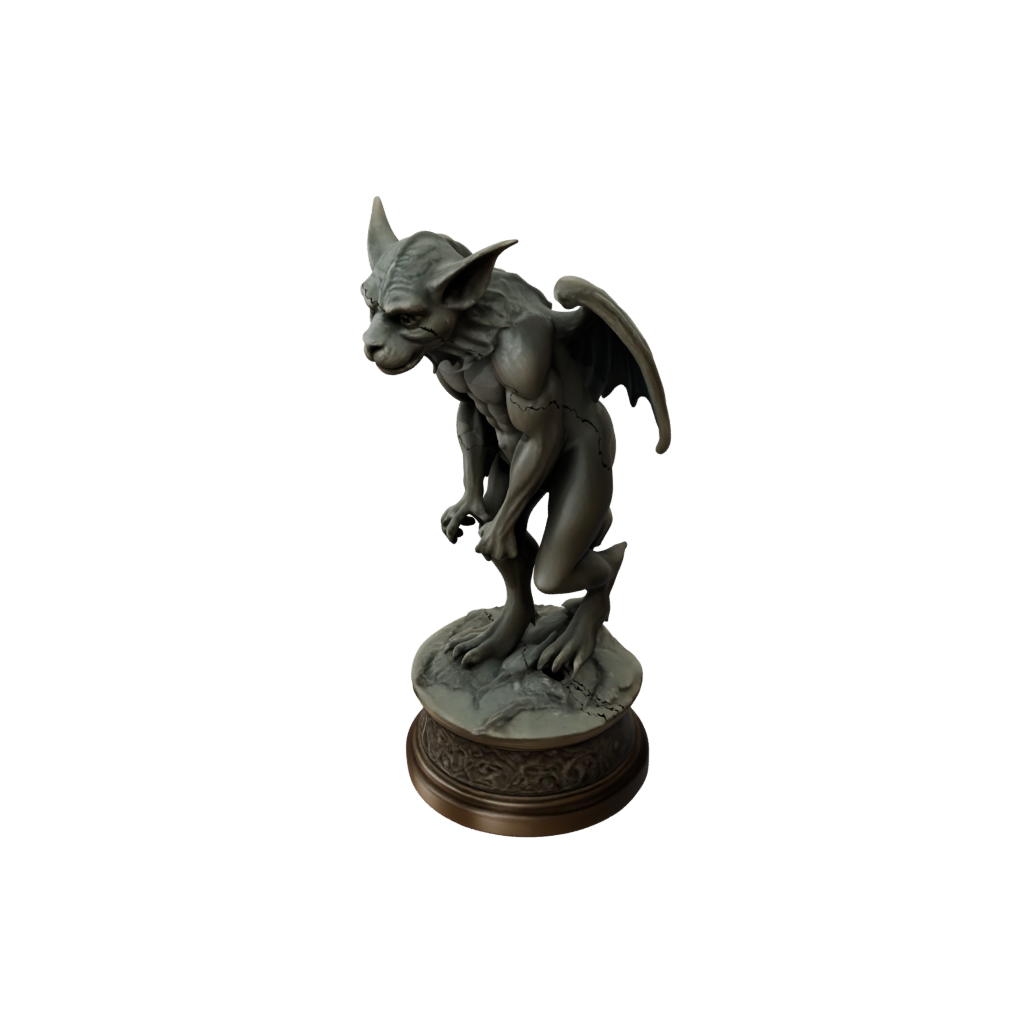 Bronze Scene Gargoyle On Pedestal