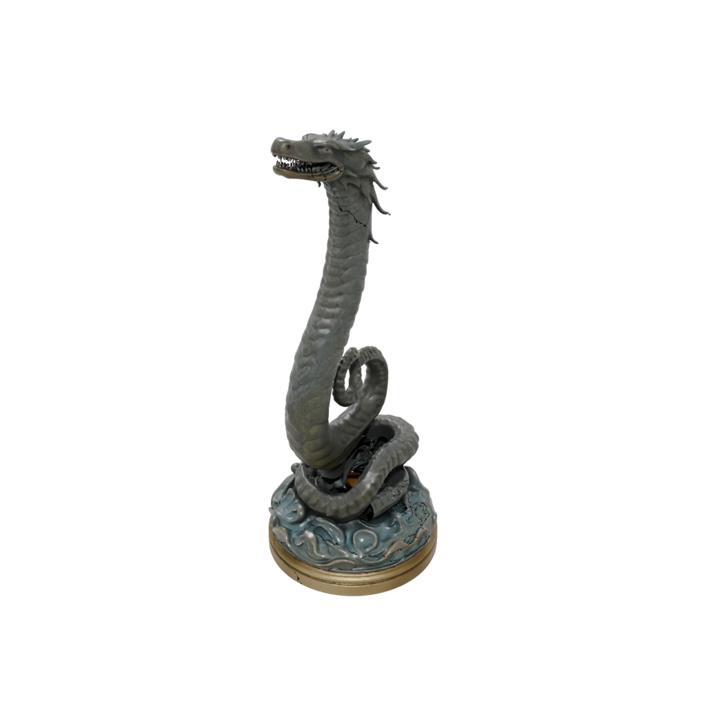 Bronze Scene Sea Serpent Coiled Upright