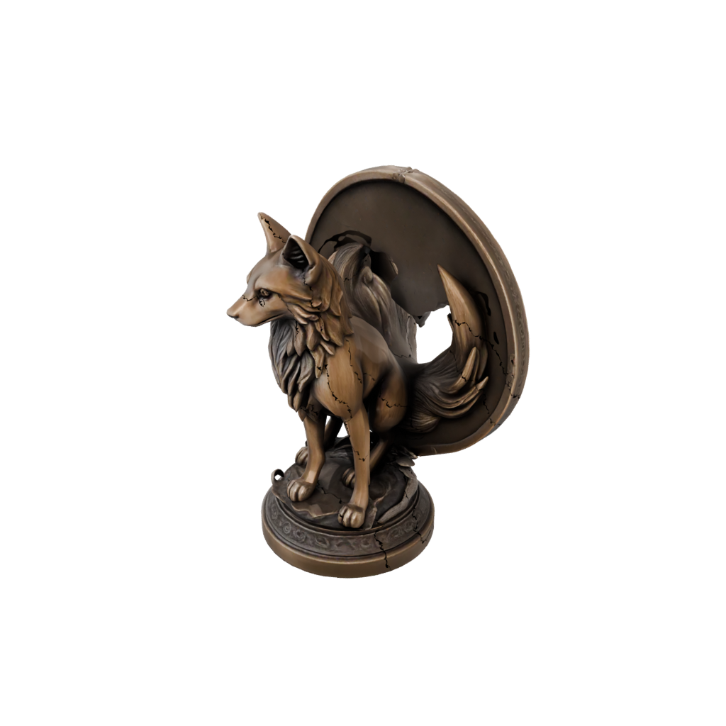 Bronze Relief Kitsune Nine-Tail Fox