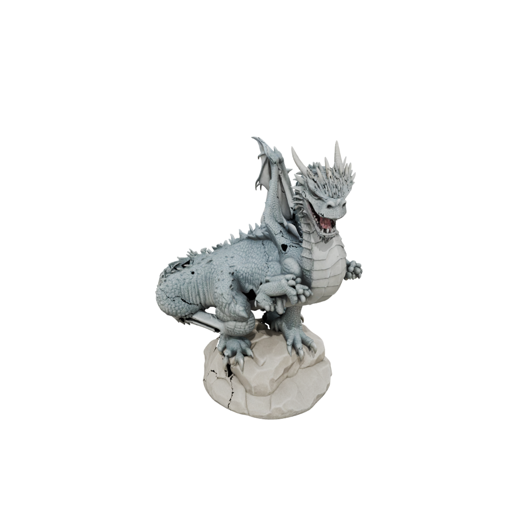 Bust Ancient Dragon Perched On Rocks