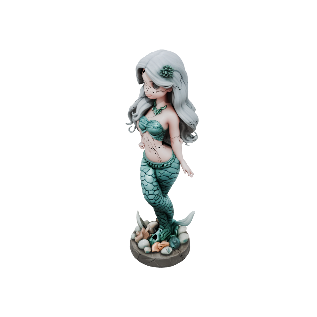 Camo Chibi Mermaid On A Rock