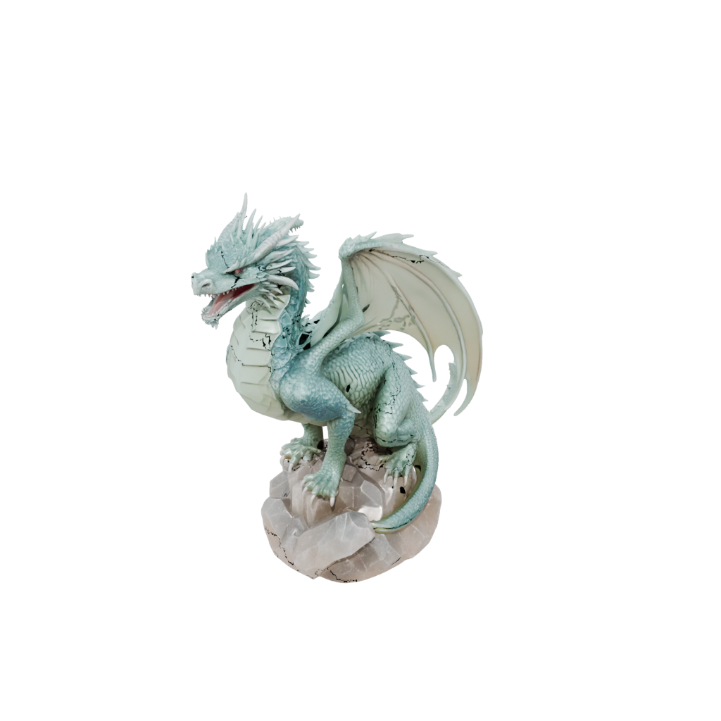 Crystal Bust Ancient Dragon Perched On Rocks