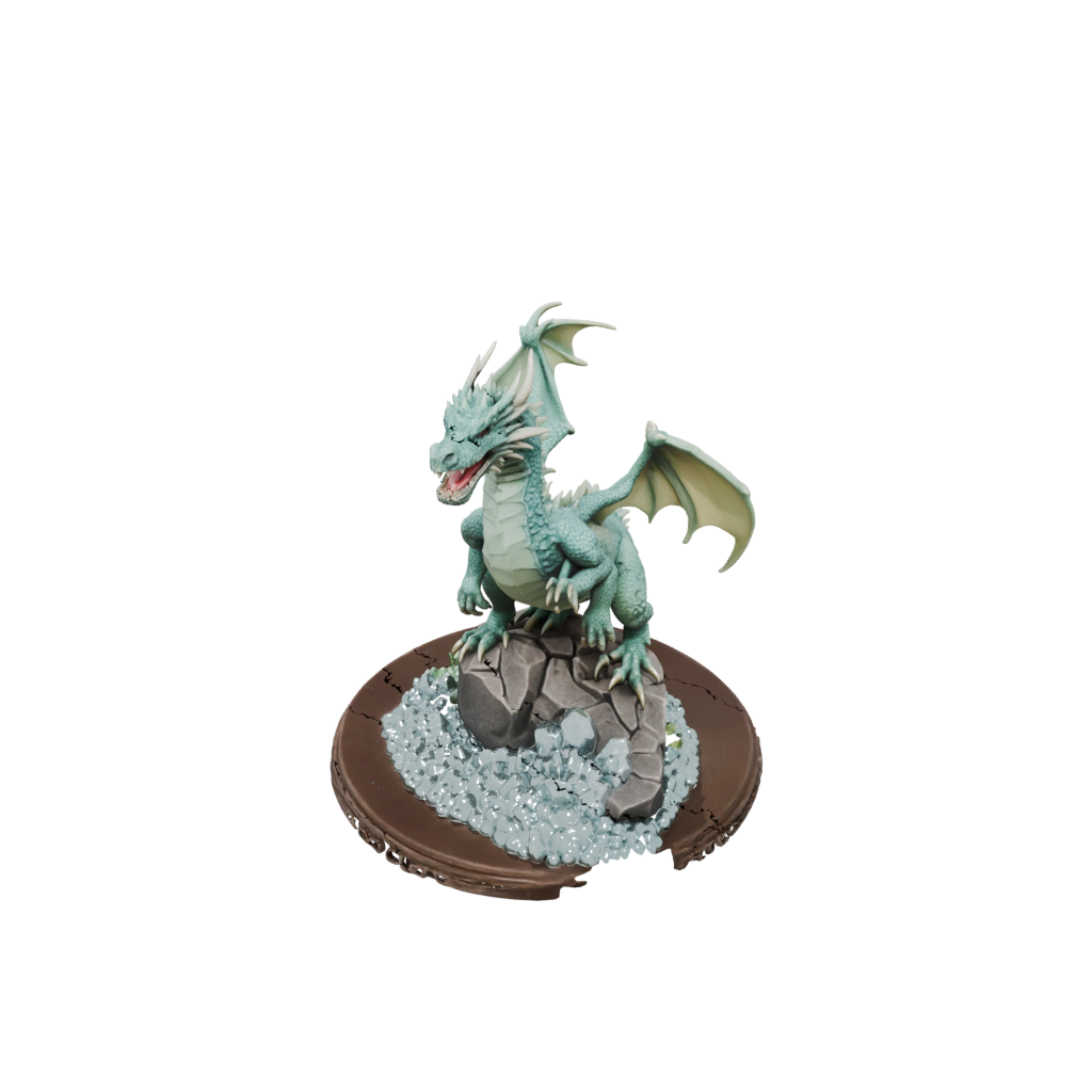 Crystal Scene Ancient Dragon Perched On Rocks