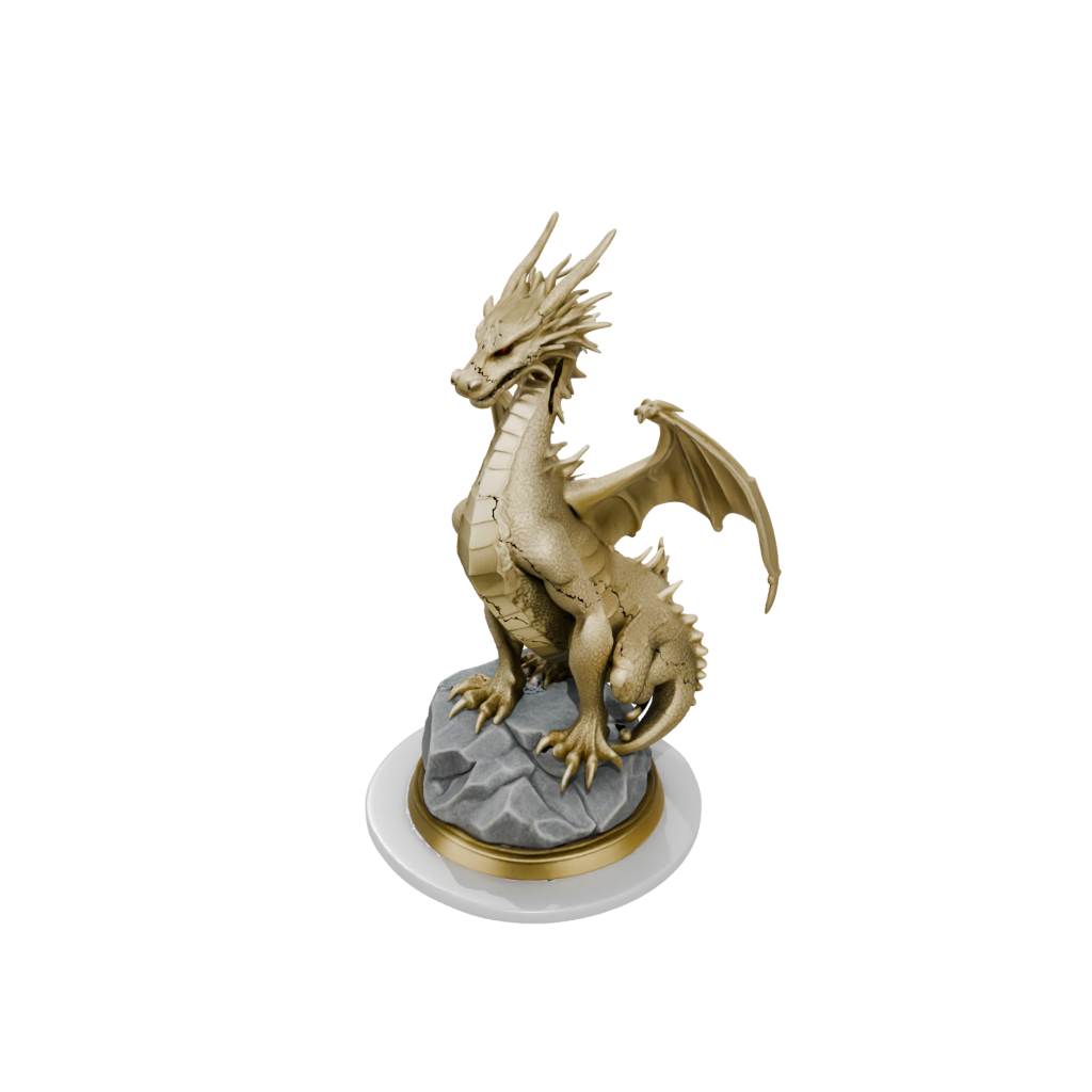 Gold Bust Ancient Dragon Perched On Rocks