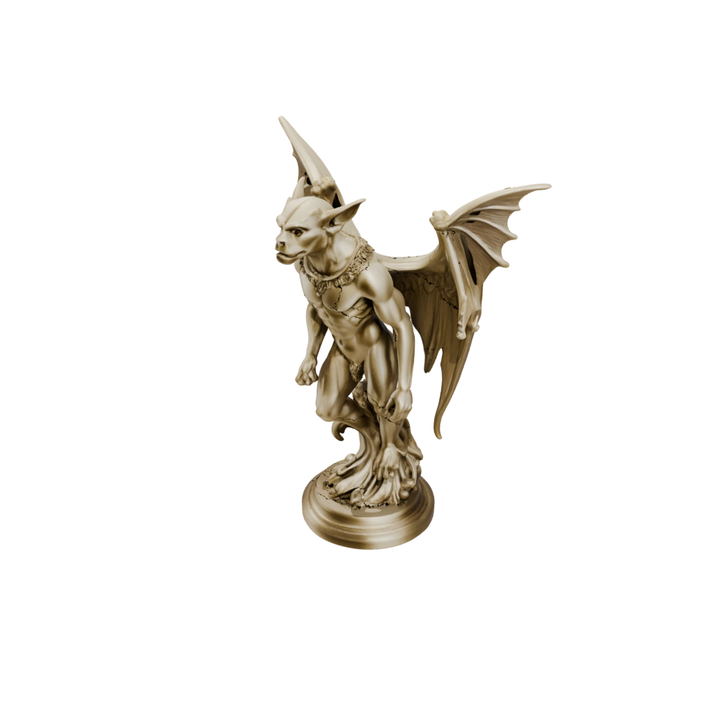 Gold Bust Gargoyle On Pedestal