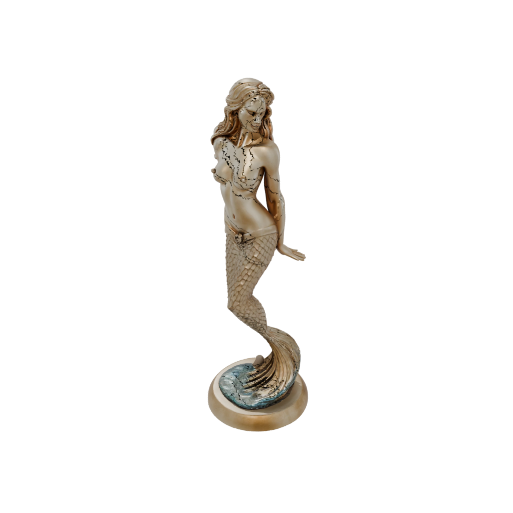 Gold Bust Mermaid On A Rock