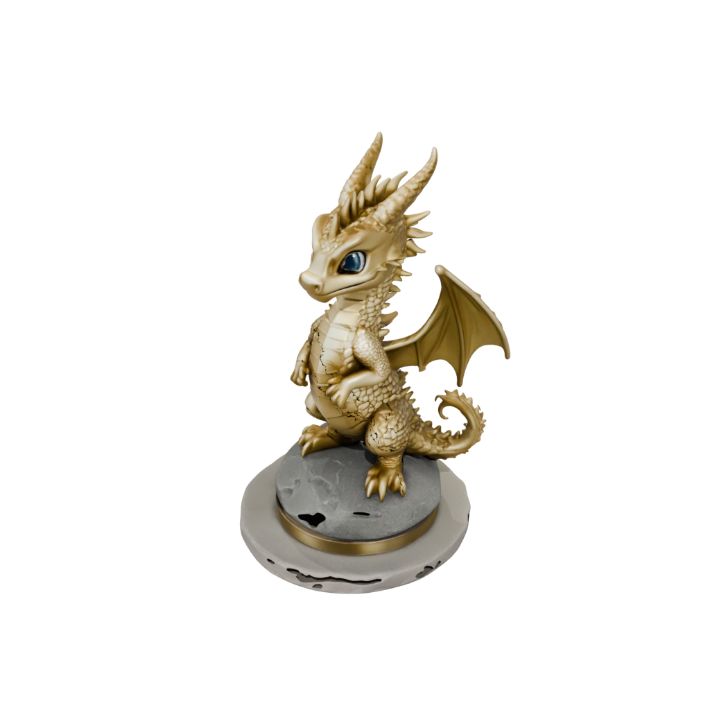 Gold Chibi Ancient Dragon Perched On Rocks