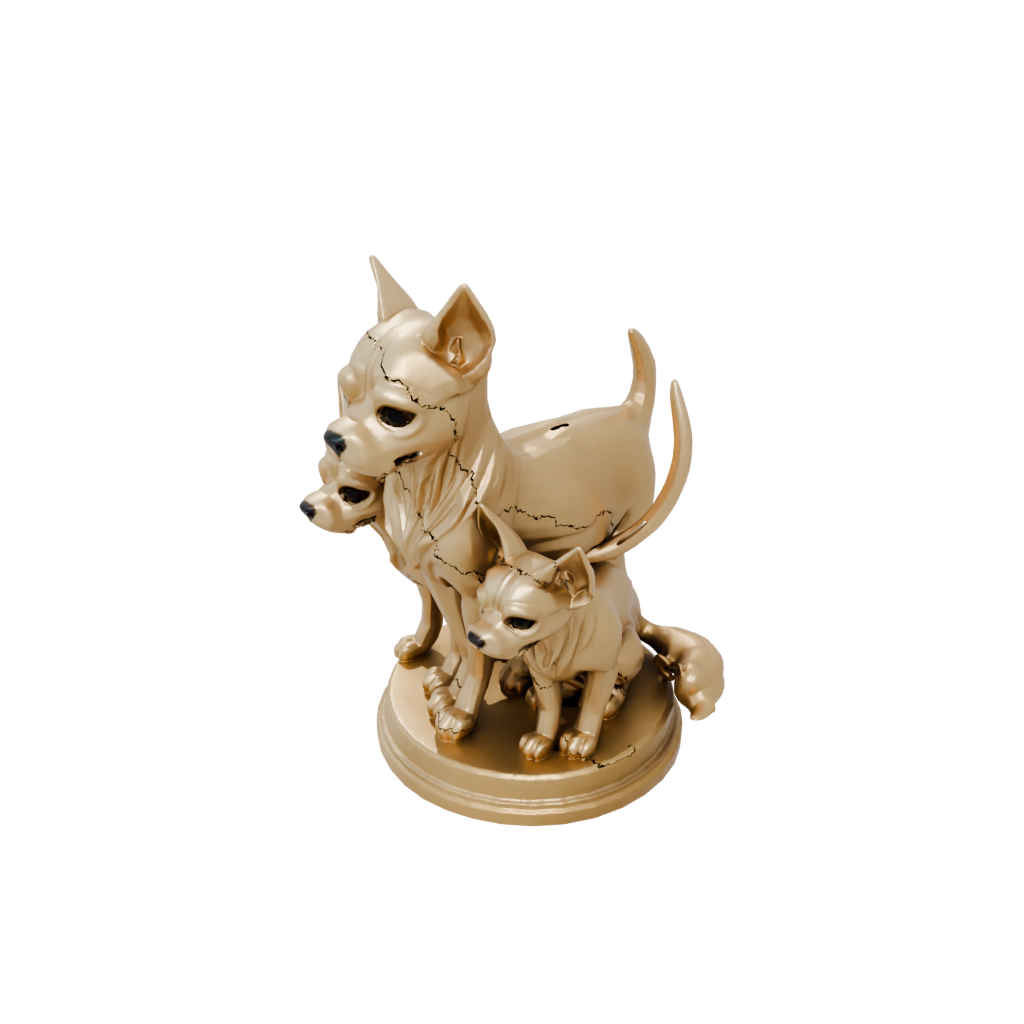 Gold Chibi Cerberus Three-Headed Hound