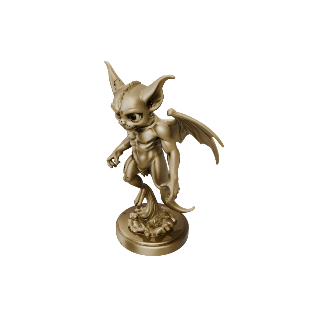 Gold Chibi Gargoyle On Pedestal
