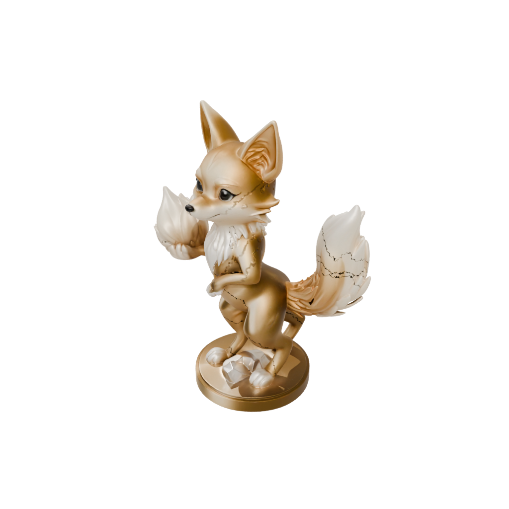 Gold Chibi Kitsune Nine-Tail Fox