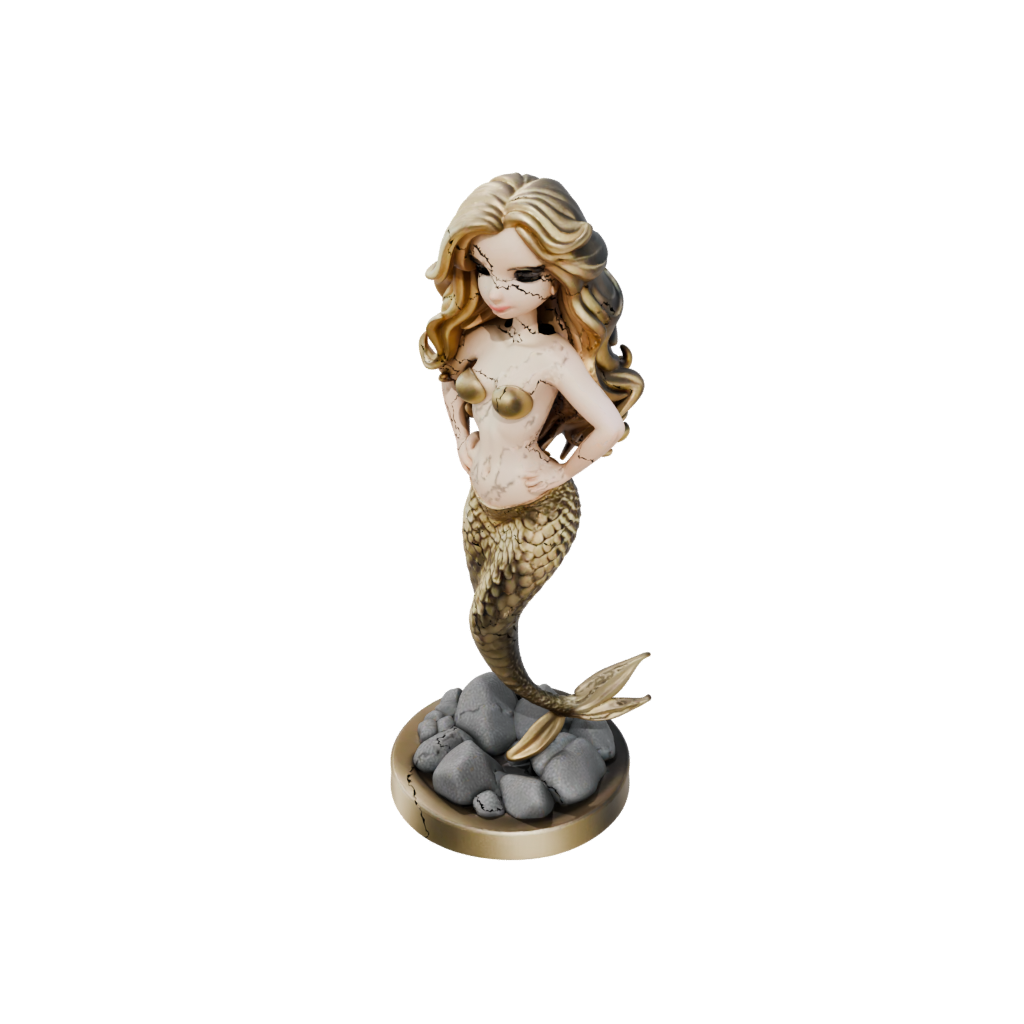 Gold Chibi Mermaid On A Rock