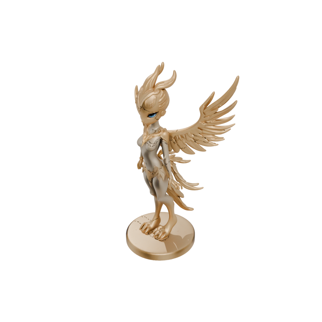 Gold Chibi Phoenix Rising Sculpture