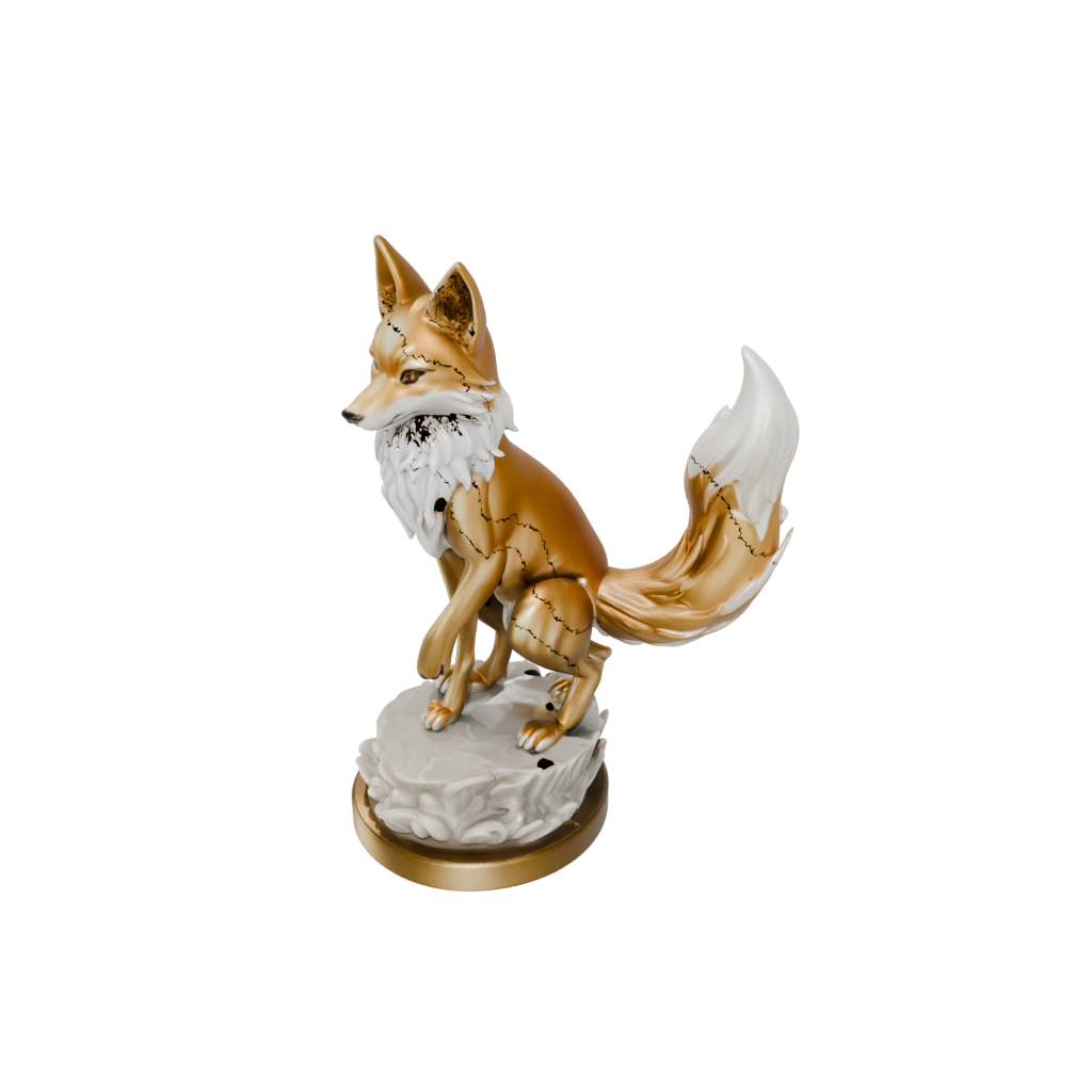 Gold Scene Kitsune Nine-Tail Fox