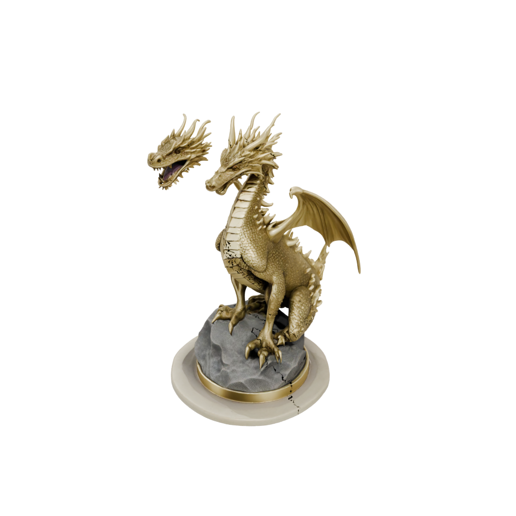 Gold Relief Ancient Dragon Perched On Rocks